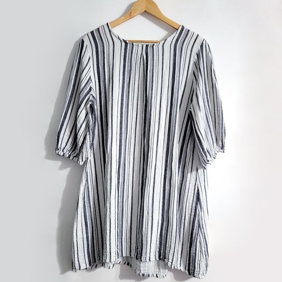 Bryn Walker Womens Boat Neck Shift Dress Size L Cotton Gauze Stripe 3/4 Sleeve - Picture 1 of 12